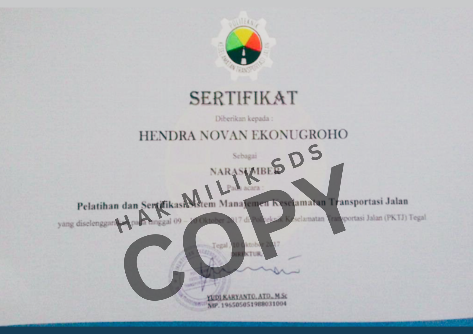 sertifikat - hendra novan ekonugroho